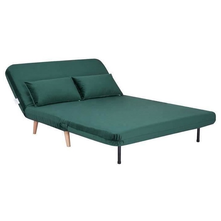 Banquette BZ 2 places - Style scandinave - Velours vert - L 130 x P 90