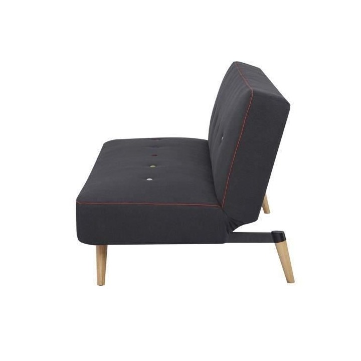 Clic-clac 3 places - Tissu Noir - Pieds bois naturel - L 180 x P 92 x