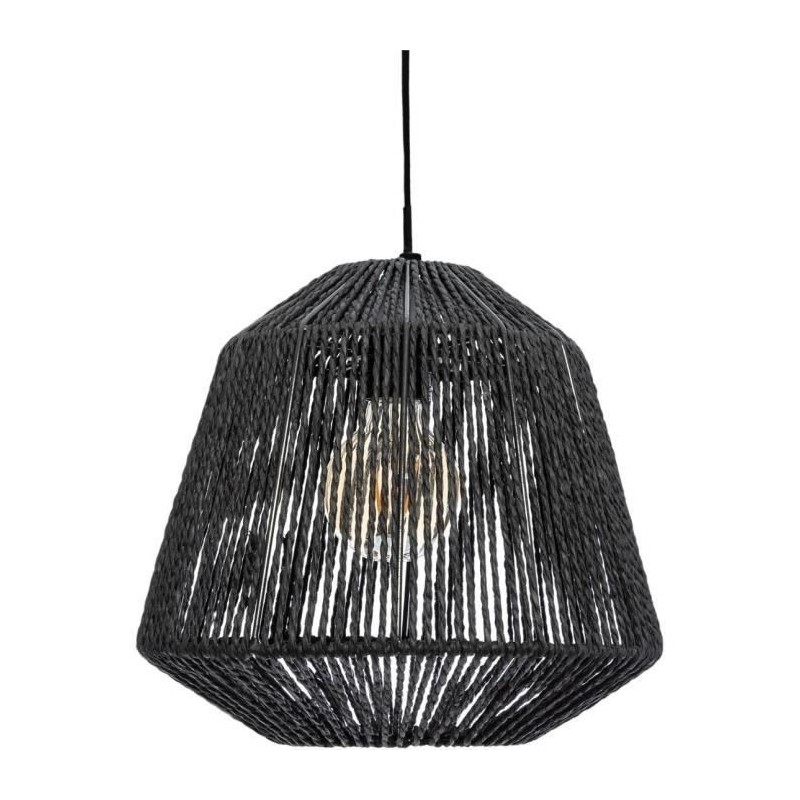 Suspension Ethnique en corde - E27 - 40 W - H. 26 cm - Noir