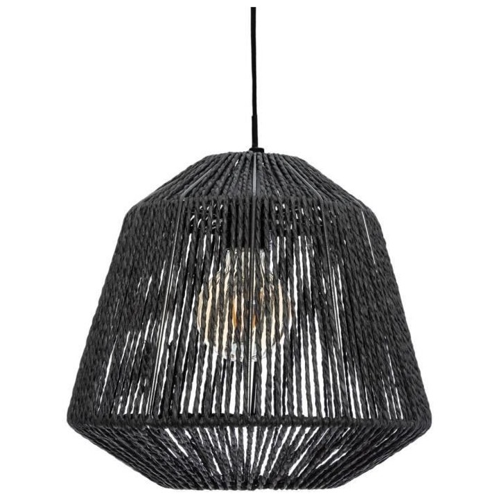 Suspension Ethnique en corde - E27 - 40 W - H. 26 cm - Noir