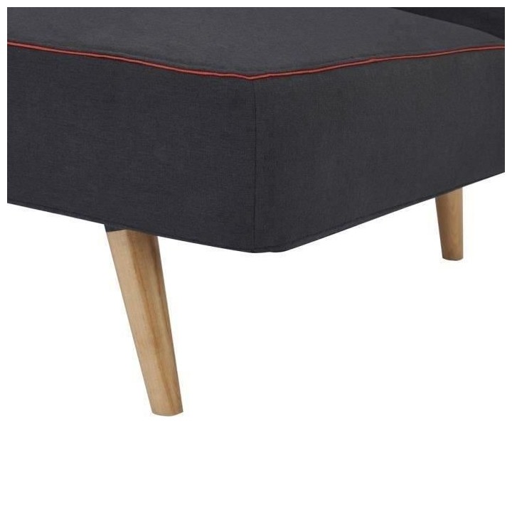 Clic-clac 3 places - Tissu Noir - Pieds bois naturel - L 180 x P 92 x