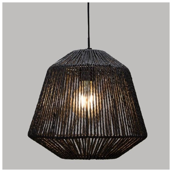 Suspension Ethnique en corde - E27 - 40 W - H. 26 cm - Noir