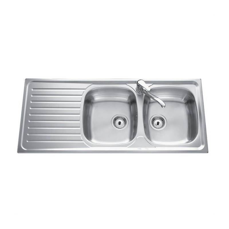 EWI Evier cuisine a encastrer 2 bacs + 1 égouttoir Agate - Inox nid d'abeille - 116 x 50 cm