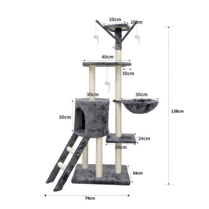 JIPSY Arbre a chat Gris - 79 x 34 x 138 cm - Gris