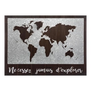 Décoration murale carte du monde en bois et zinc - 78 x 58 cm - Marro