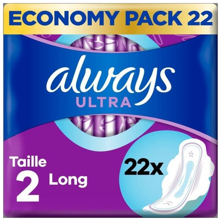 ALWAYS Ultra Serviettes Hygiéniques avec ailettes Long Taille 2 x22