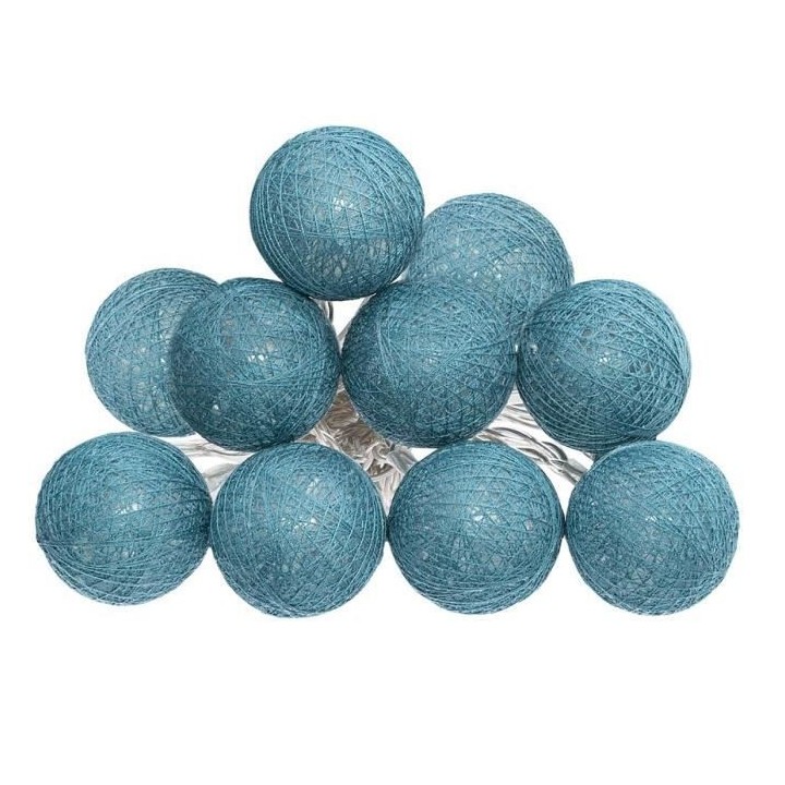 Guirlande LED Pile - 10 Boules - Bleu Canard - Ø 6 cm