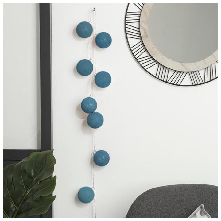 Guirlande LED Pile - 10 Boules - Bleu Canard - Ø 6 cm