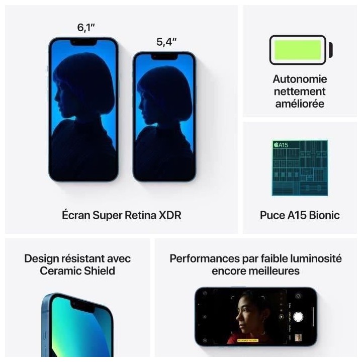 APPLE iPhone 13 256GB Blue- sans kit piéton