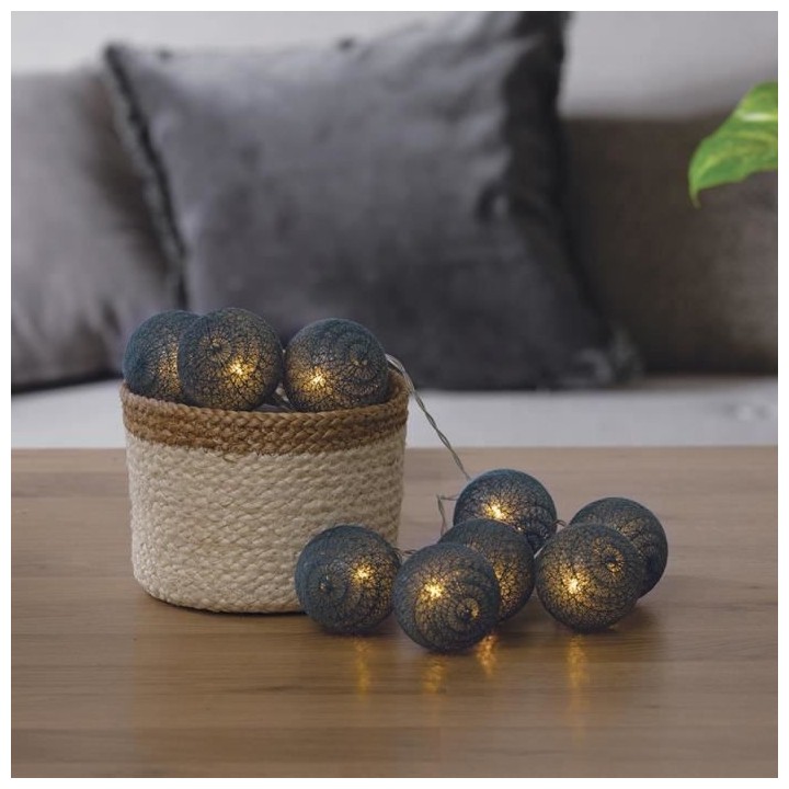 Guirlande LED Pile - 10 Boules - Bleu Canard - Ø 6 cm