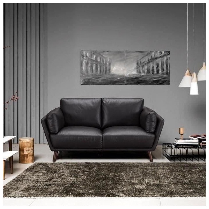 Canapé 2 places ANDERSON - Cuir de vachette Marron foncé - L 171 x P