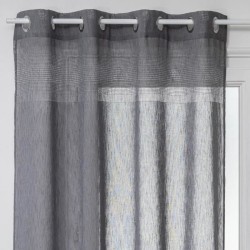 Voilage aspect lin avec motifs ajourés - 140 x 240 cm - Gris