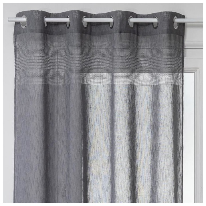 Voilage aspect lin avec motifs ajourés - 140 x 240 cm - Gris