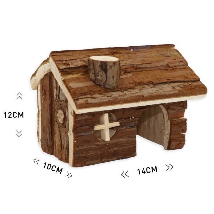 TYROL Chalet 100% écorce de cedre - 14 x 12 x 10 cm - Pour hamster et