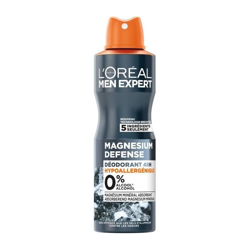 Déodorant Spray 48h Magnesium L'OREAL PARIS - Defense hypoallergénique 0% - 150 ml