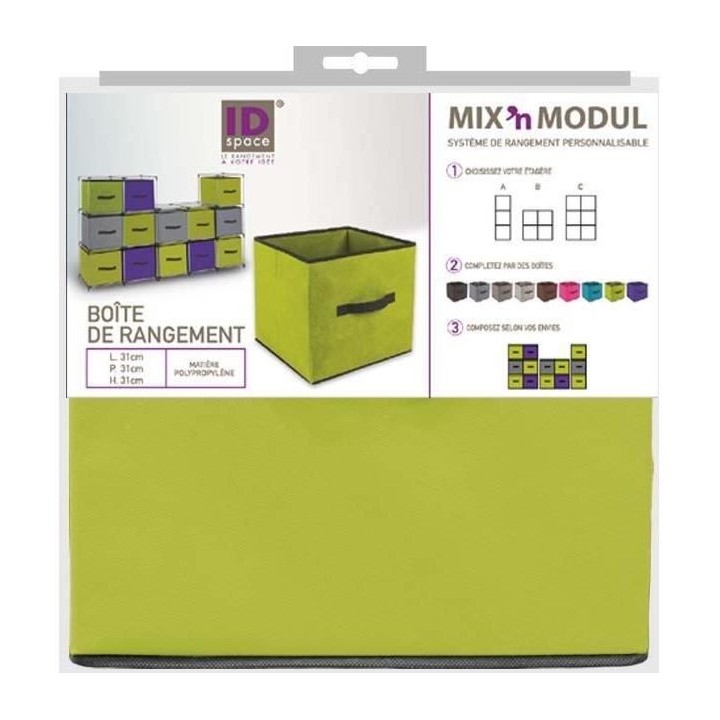 Boîte de rangement/tiroir pour meuble en tissu 31x31cm vert anis