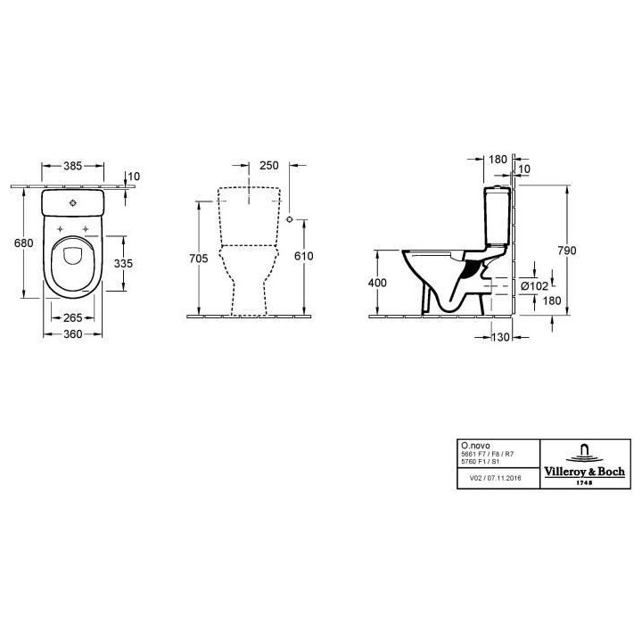 VILLEROY & BOCH - Pack WC O.novo sans bride sur pied - sortie horizont