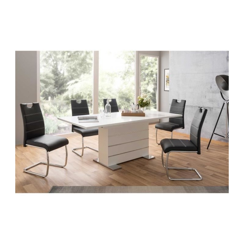 Table extensible 6-8 personnes - Rectangulaire - Panneaux de particules - Mantova - Blanc et alu - L 160- 200 x P90 x H75 cm