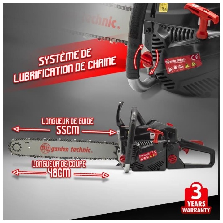 Tronçonneuse thermique 61.5cc 55cm avec sac de transport et 2eme cha