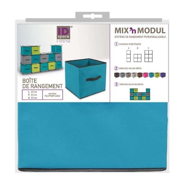 Boîte de rangement/tiroir pour meuble en tissu 31x31cm bleu turquoise