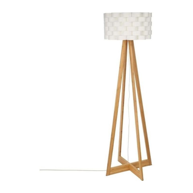 Lampadaire en bambou - E27 - 60 W - H. 150 cm - Blanc