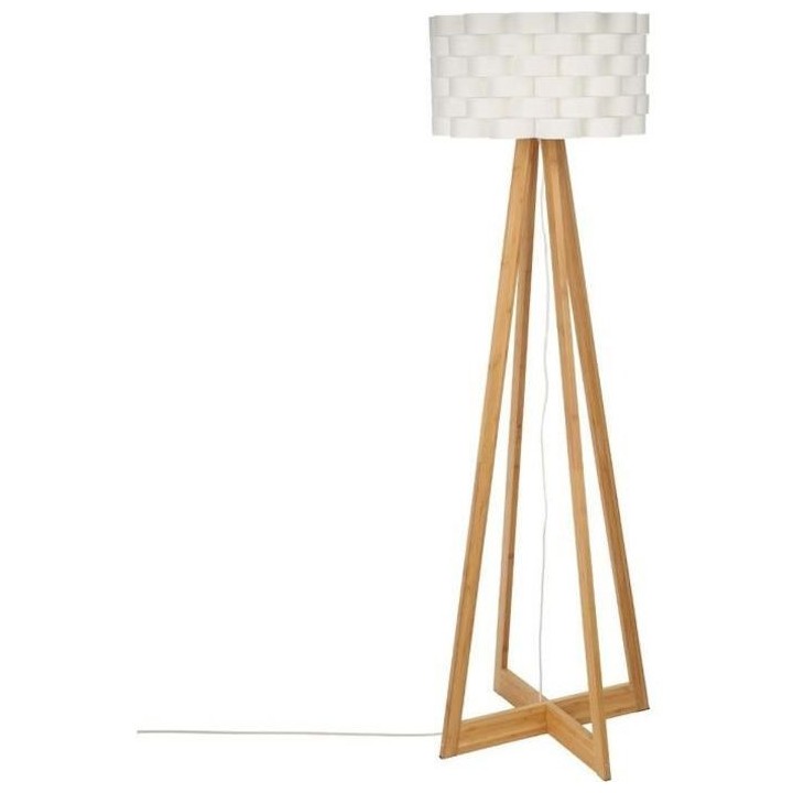 Lampadaire en bambou - E27 - 60 W - H. 150 cm - Blanc