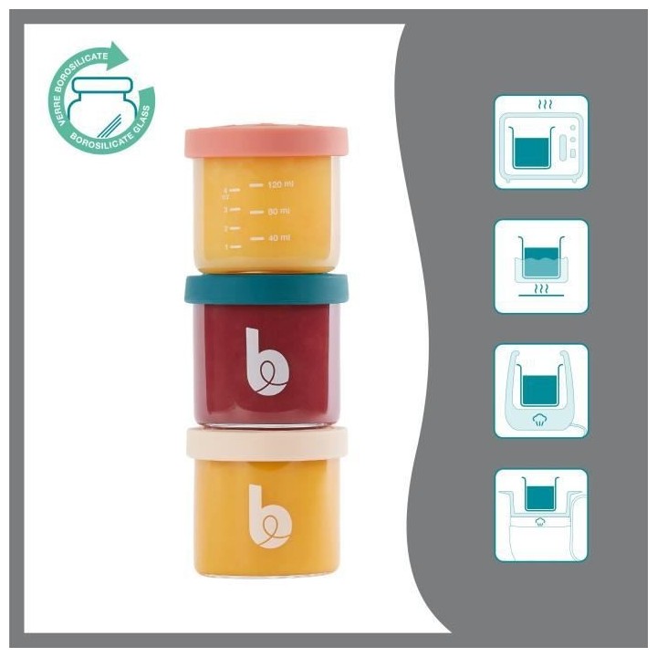 Babymoov ISY BOWLS 9 Pots de conservation en Verre Borosilicate Gradu