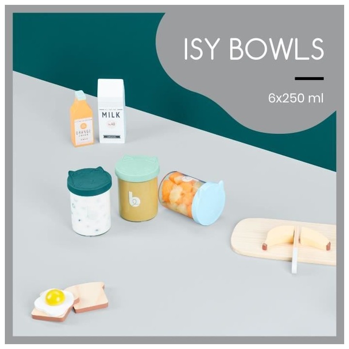 Babymoov ISY BOWLS 6 Pots de conservation en Verre Borosilicate - Grad