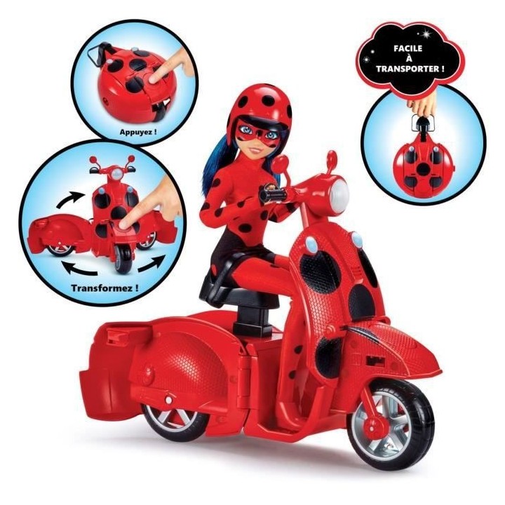 Scooter Miraculous Switch'n go + poupée articulée Ladybug Lucky Char