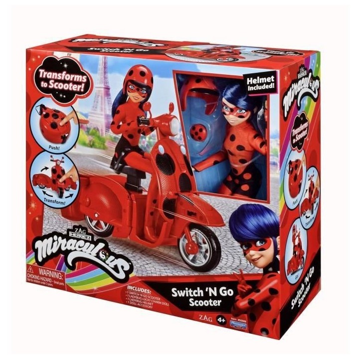 Scooter Miraculous Switch'n go + poupée articulée Ladybug Lucky Char