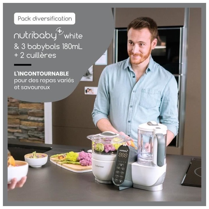 Babymoov Pack Nutribaby(+) Blanc & 3 Babybols 180mL + 2 cuilleres - Id
