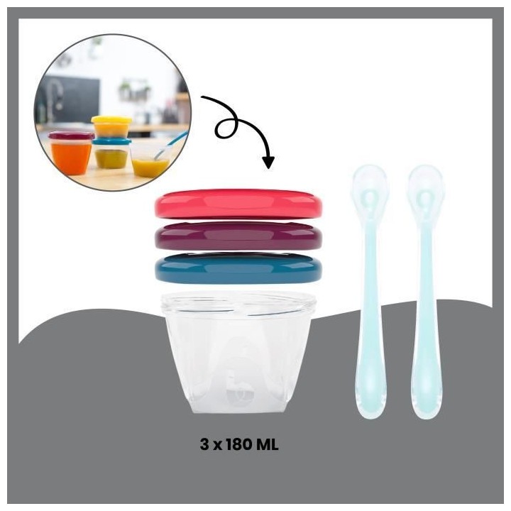 Babymoov Pack Nutribaby(+) Blanc & 3 Babybols 180mL + 2 cuilleres - Id