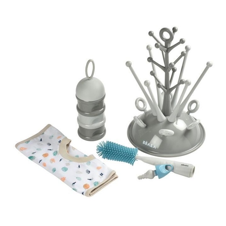 BEABA, Coffret naissance, Egoutte biberon arbre grey + Boite doseuses