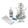 BEABA, Coffret naissance, Egoutte biberon arbre grey + Boite doseuses light/dark mist + Goupillon silicone + Bavoir coton tropic