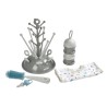 BEABA, Coffret naissance, Egoutte biberon arbre grey + Boite doseuses light/dark mist + Goupillon silicone + Bavoir coton tropic