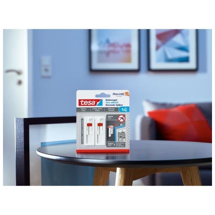 TESA Clou adhésif ajustable - Pour papier peint & plâtre - Charge su