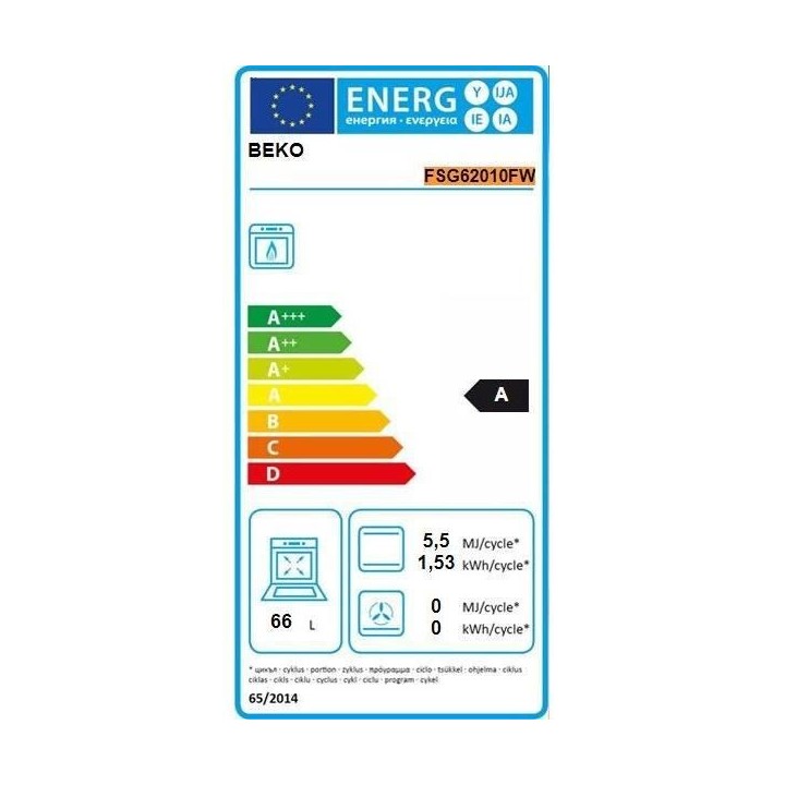 Cuisiniere BEKO FSG62010FW - 60 cm - 4 Gaz - 73L - Sécurité thermoco