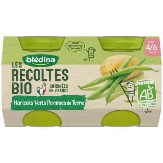 Blédina Les Récoltes Bio Pot Haricots Verts Pommes de Terre +4m 2 x