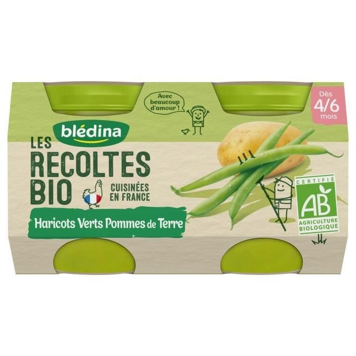 Blédina Les Récoltes Bio Pot Haricots Verts Pommes de Terre +4m 2 x