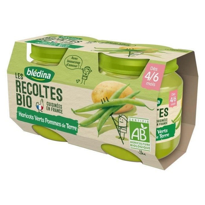 Blédina Les Récoltes Bio Pot Haricots Verts Pommes de Terre +4m 2 x