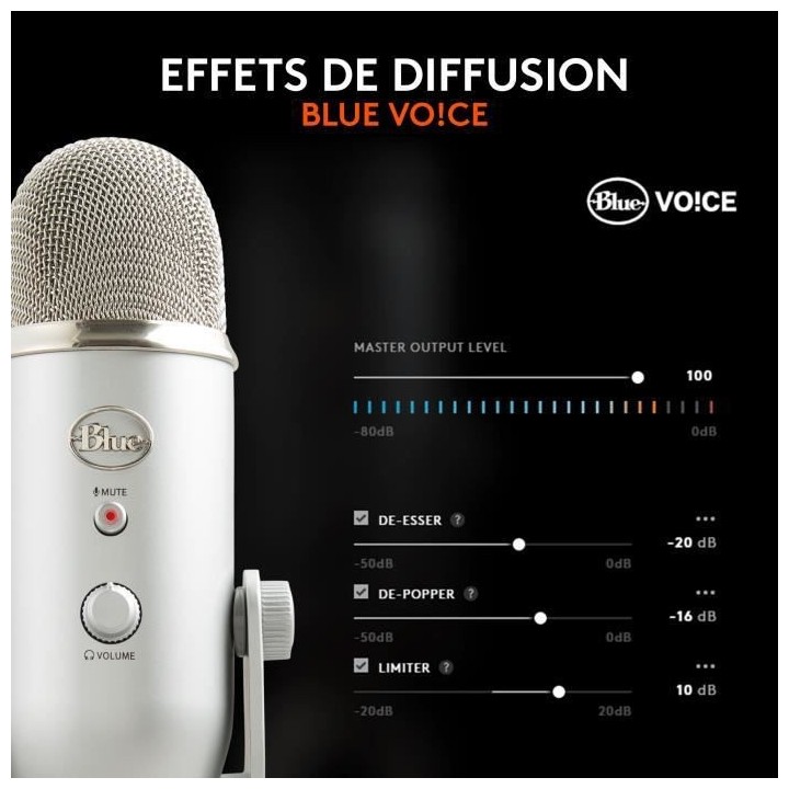 Microphone USB - Blue Yeti - Pour Enregistrement, Streaming, Gaming, P