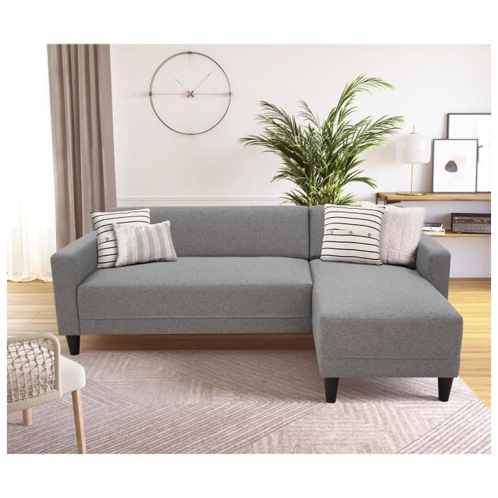 Canapé d'angle fixe 4 places BOB - Tissu souris - Réversible - L 197