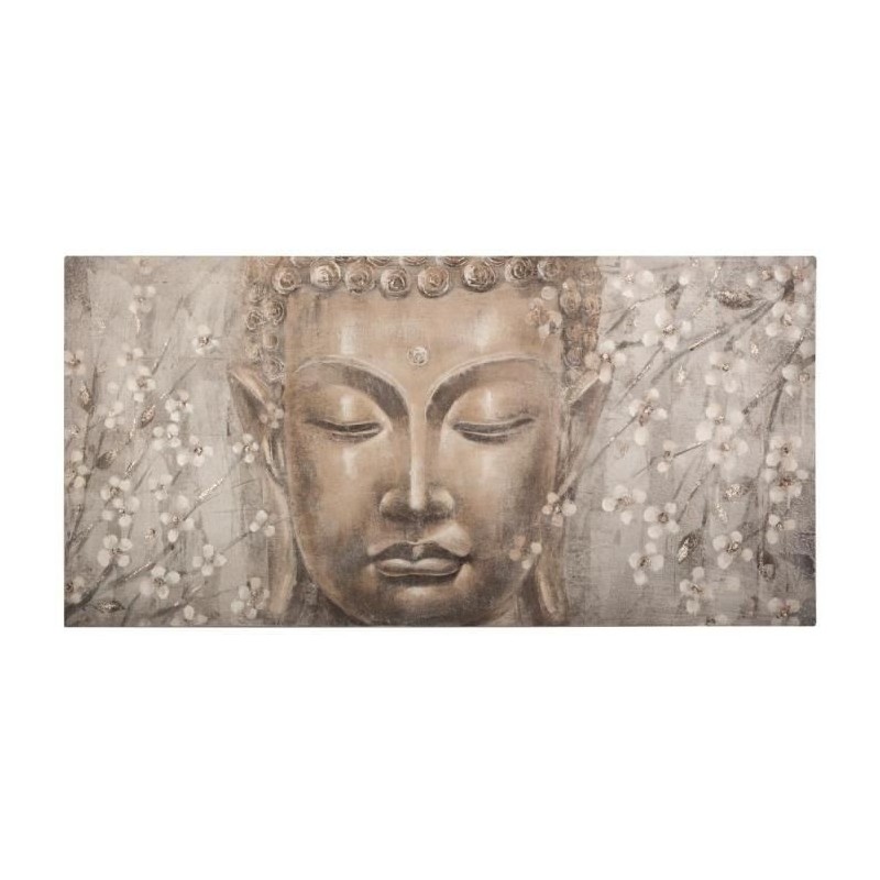 Toile peinte Bouddha - 58 x 118 cm - Gris