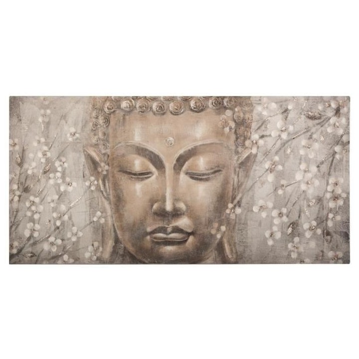 Toile peinte Bouddha - 58 x 118 cm - Gris