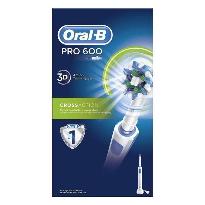 Oral-B PRO 600 Brosse a Dents Électrique Rechargeable, 1 Manche, 1 Br