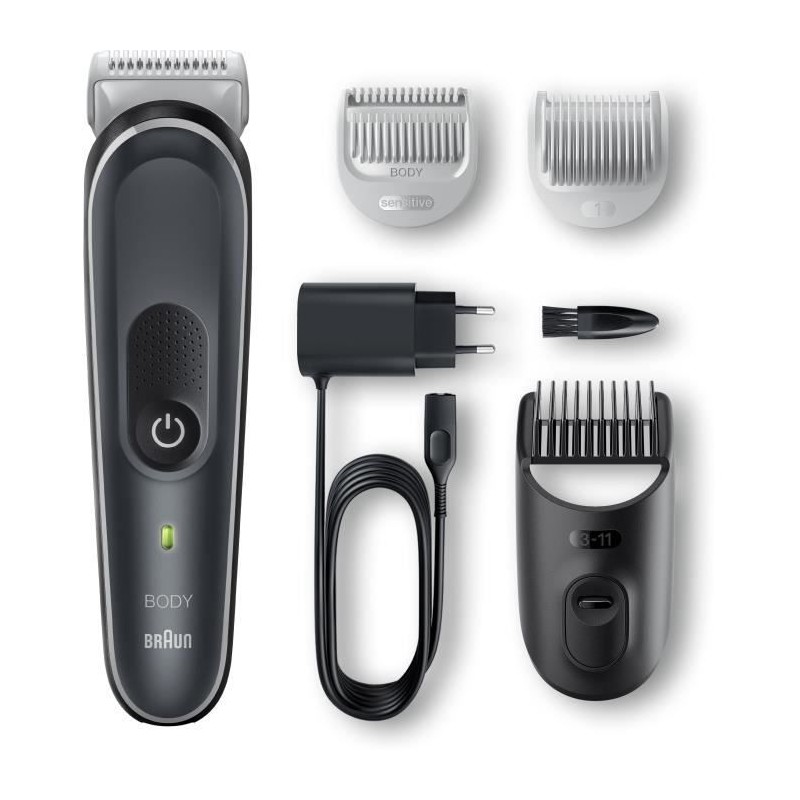 Braun Body Groomer 5 BG5340 Tondeuse Pour Le Corps, Avec Sabot Pour Zones Sensibles, Gris/Blanc