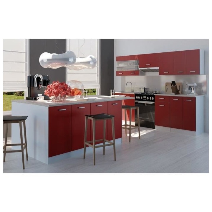 ULTRA Ilot central L 200 cm avec plan de travail - Rouge Mat