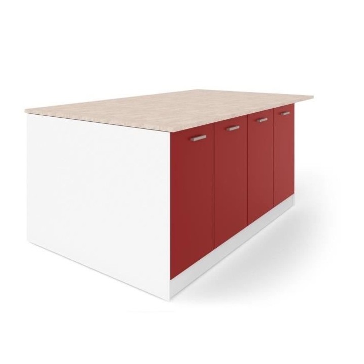 ULTRA Ilot central L 200 cm avec plan de travail - Rouge Mat