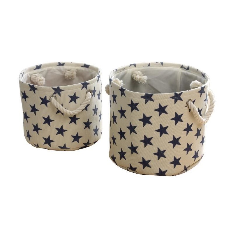 CASAME 2 Paniers ronds - 28 x 28 x 24 cm - Beige et Bleu