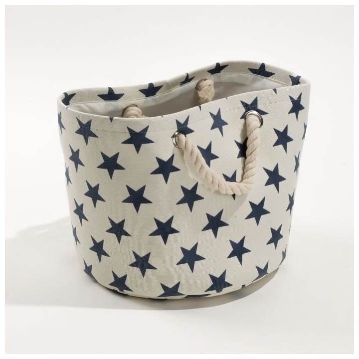 CASAME 2 Paniers ronds - 28 x 28 x 24 cm - Beige et Bleu